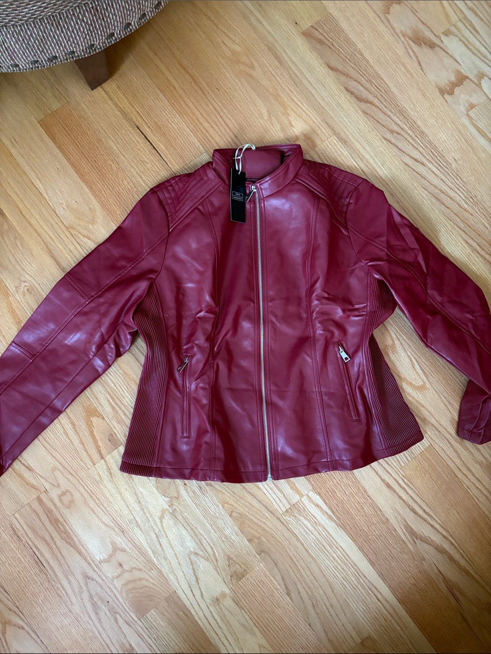 Women’s Burgundy Faux Leather Zip Jacket